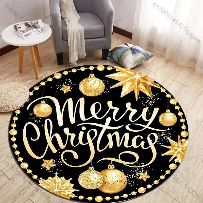 Elegant black-gold Christmas decor Printed round carpet living room sofa table large pet mat soft round carpet home decor