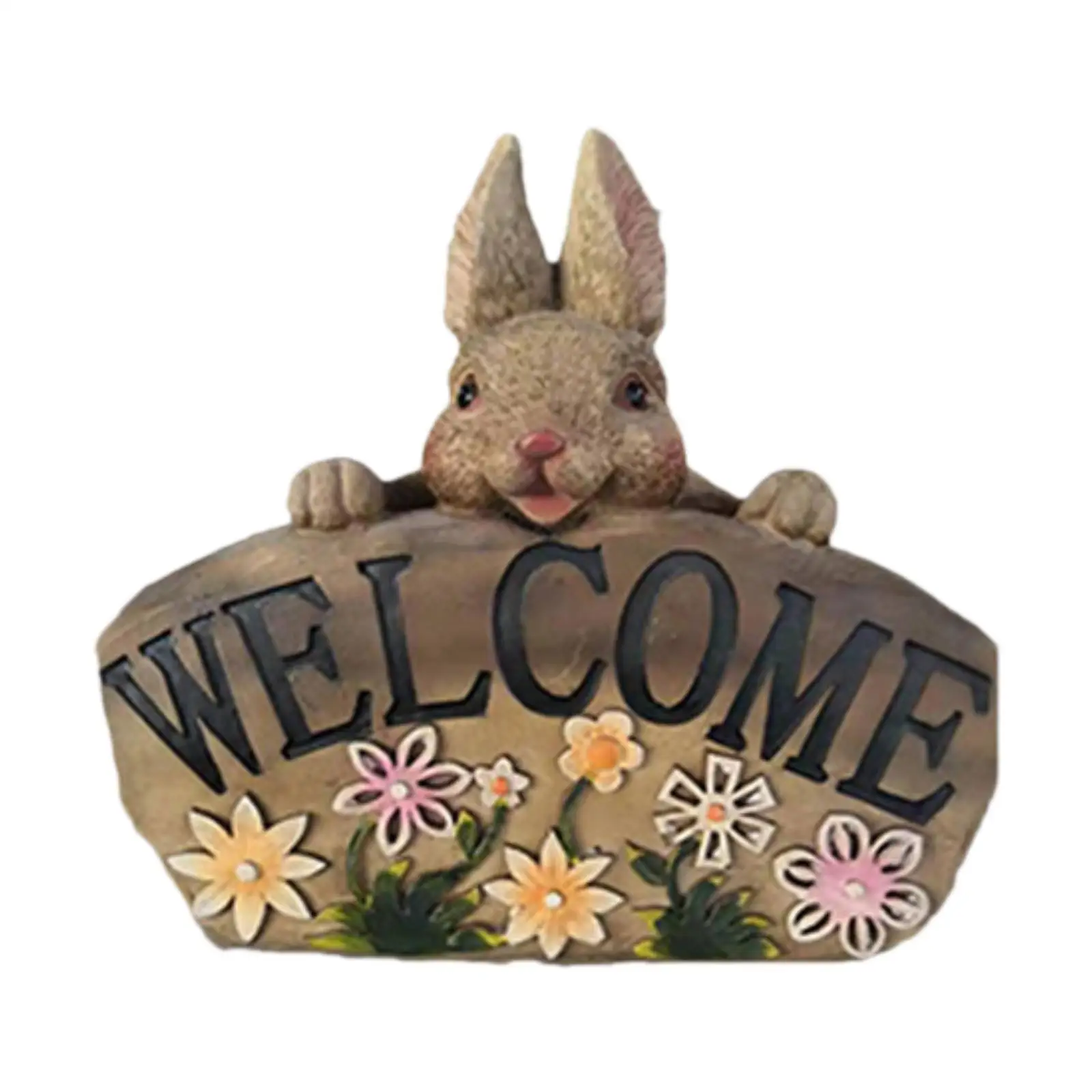 Rabbits Statue Welcome Sign Remembrance Gift Decorative Collectible Artificial Ornament for Garden Home Farmhouse Lawn Decor