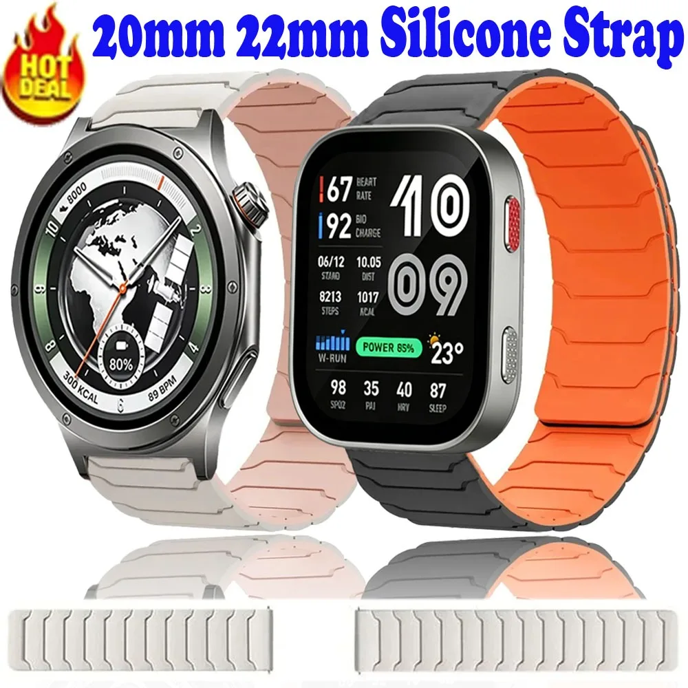 20mm 22mm Silicone Strap for Oneplus Watch 4 3 2R Lite Magnetic Breathable Bracelet for Amazfit Bip 6 5 Max OPPO S X3 X2 X Belt