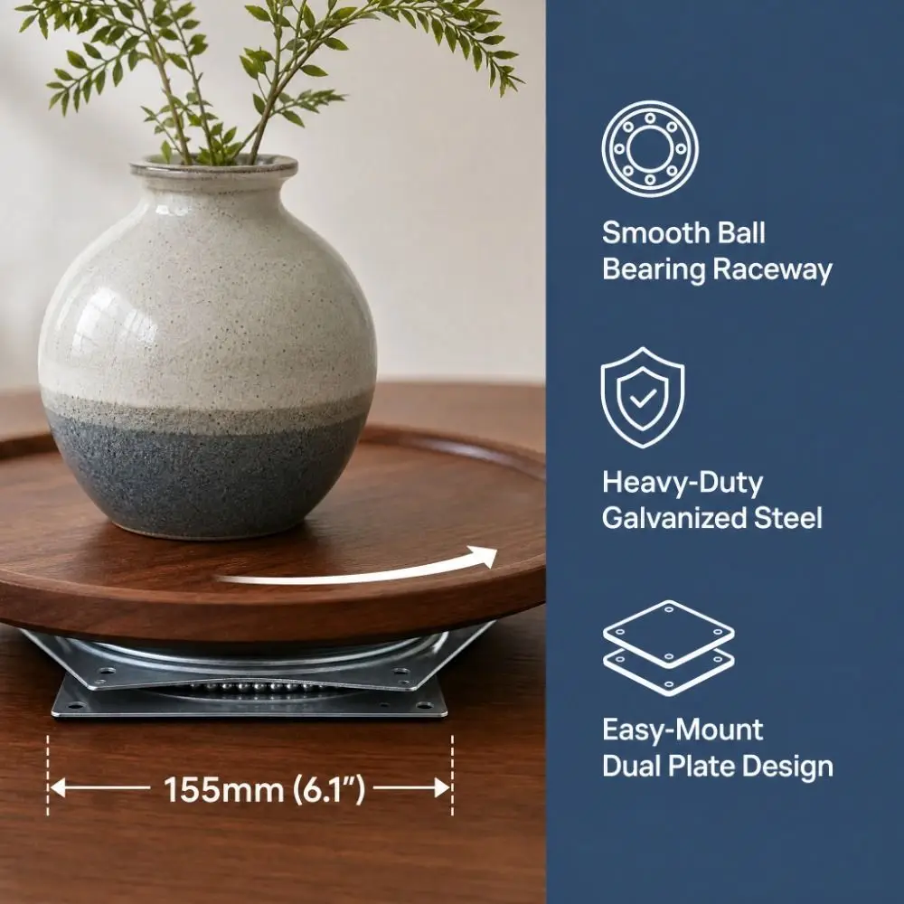 2pcs 6 Inch Lazy Susan Turntable Metal Construction Steel Ball Bearing Metal Turntable Square Rotating Tray Storage Racks