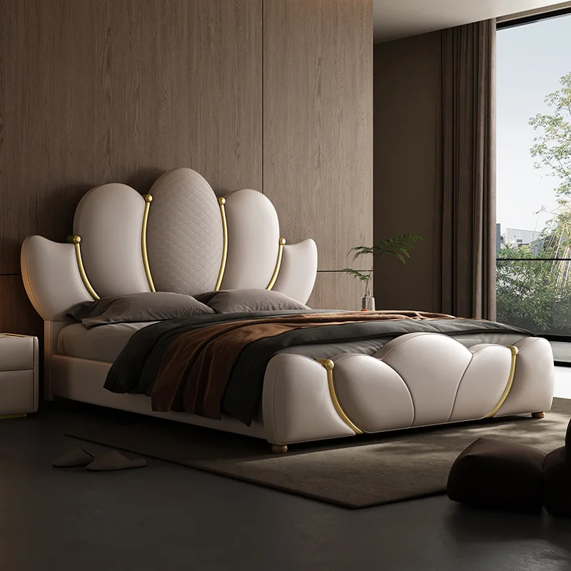 

Wholesale High Quality Luxury Upholstered Beds King Wooden Comfort Faux Leather Soft Storage Queen Bed Frame Bedroom Furniture