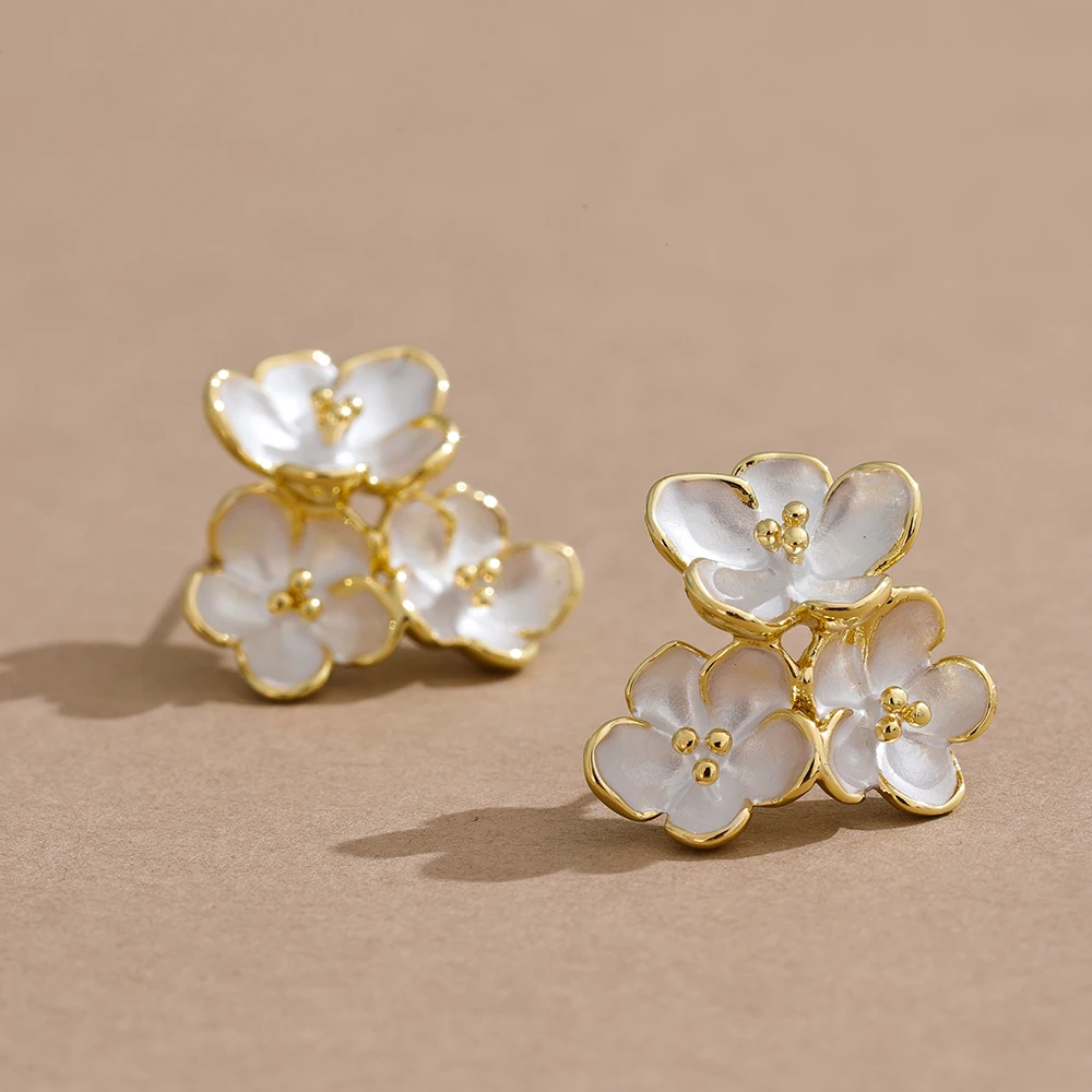 Mchic Korean Style Flower Golden Stud Earrings Charm Metal 14K Real Plated Silver Post Prevent Allergy Exquisite Jewelry