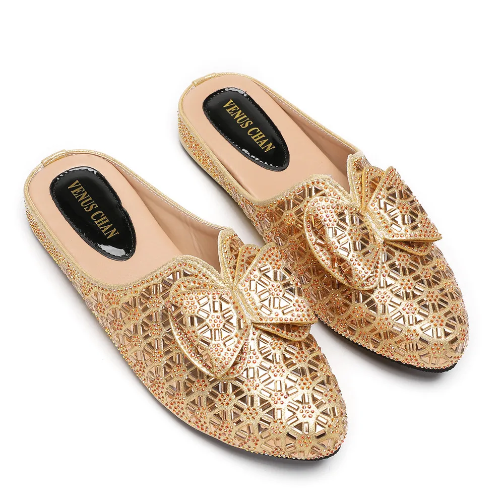 

Новейшие свадебные женские туфли Baotou с бриллиантами, Нигерия, Африка, полутапочки на плоской подошве, женская обувь с дизайном из поликристалла