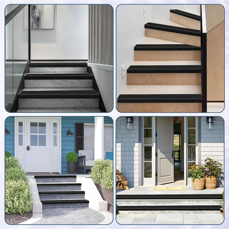 ABJY-واقي حافة الدرج المطاطي ذاتي اللصق للأماكن الخارجية والداخلية باللون الأسود