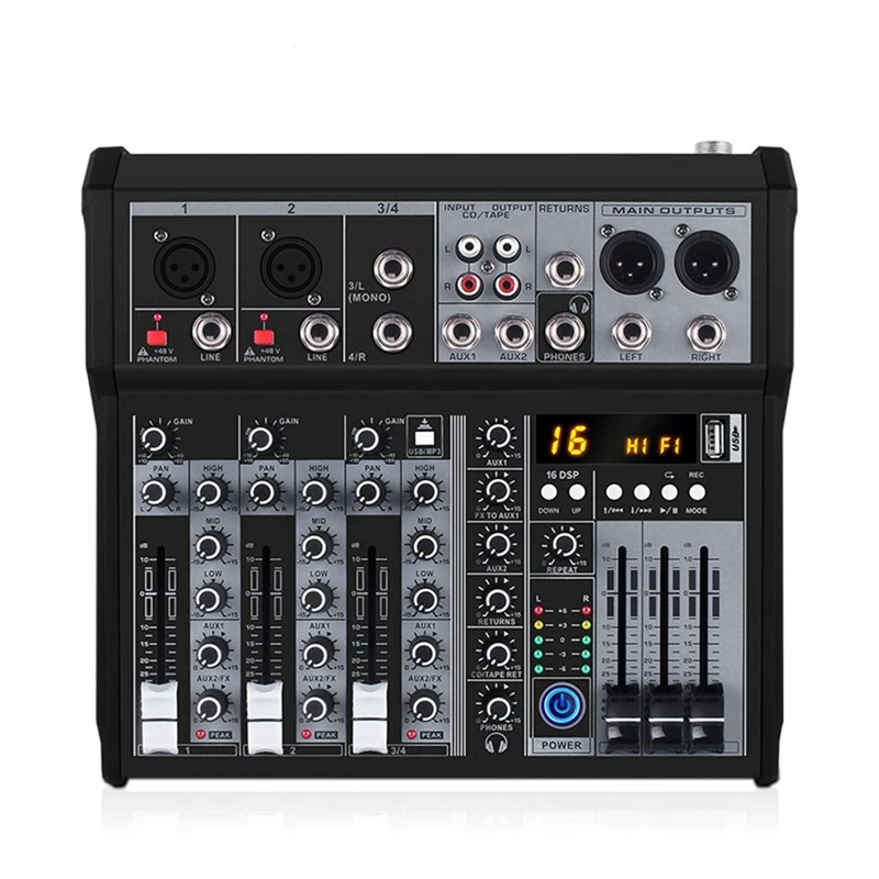 4 Channel Bluetooth Audio Mixer Sound Mixing Console Audio Interface USB Sound Card For Studio Stage DJ Home