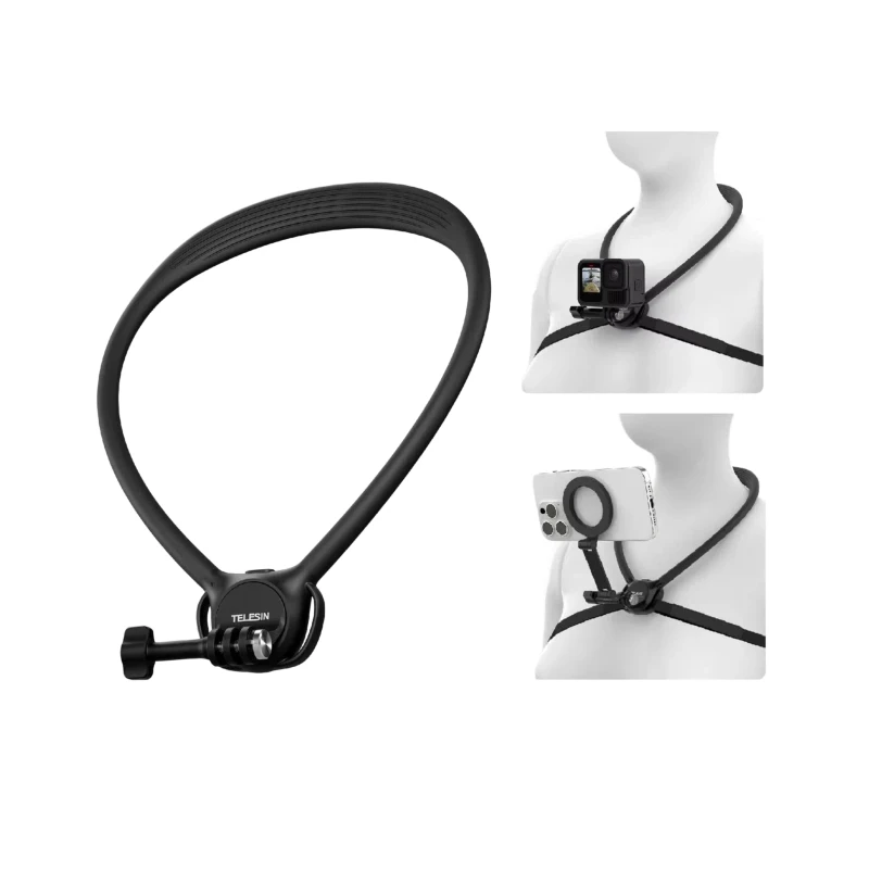 TELESIN 2 in 1 Neck Mount for GoPro Insta360 DJI Action Camera and Smartphone, with Chest Strap Support view 2