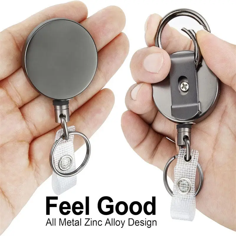 Heavy Duty Retractable Metal Wire Keychain Pull Badge Reel ID Lanyard Name Tag Card Badge Holder Reel Key Ring Outdoor Tool