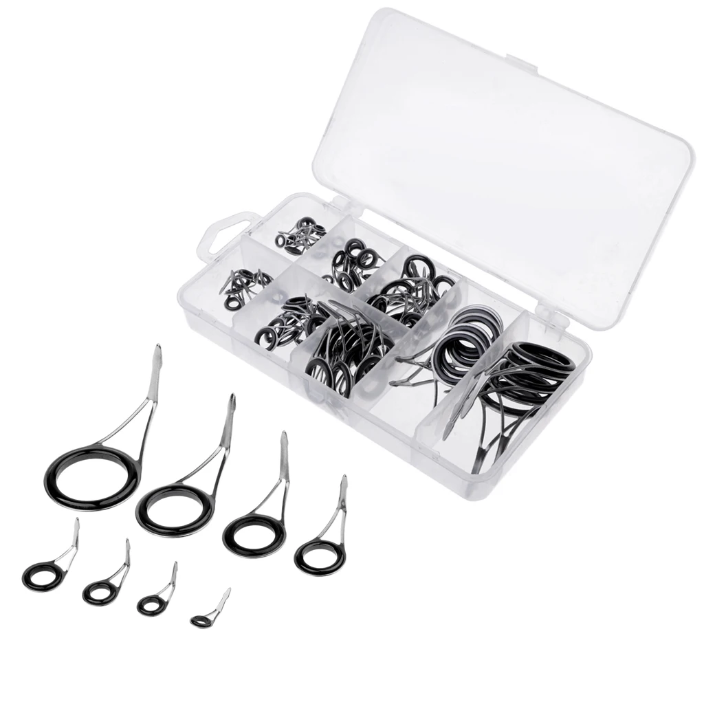 70 Piece Fishing Rod Guides Rod Repair Kit Building DIY Rod Tip Dark Rings image 3