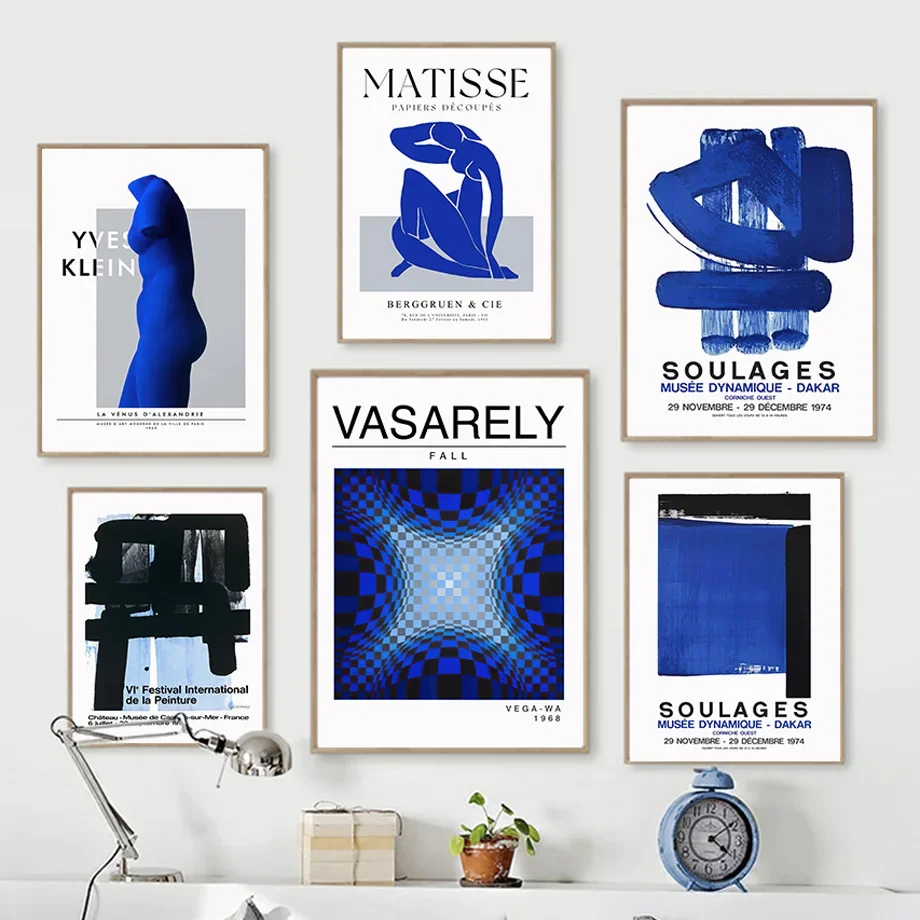 Abstract Museum Exhibition Blue Matisse Soulages Posters And Prints Wall Art Canvas Painting For Living Room Decorative Pictures