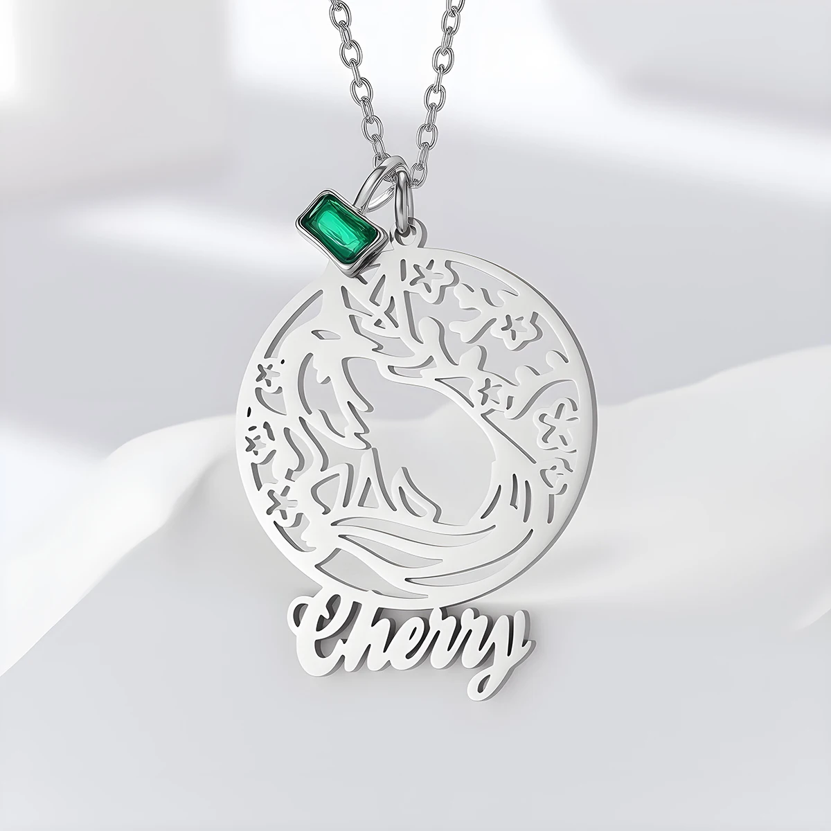Personalized Letter Antler Flower Pendant Necklace Stainless Steel Custom Name Hollow Round Necklaces Daily Wear Jewelry Gift
