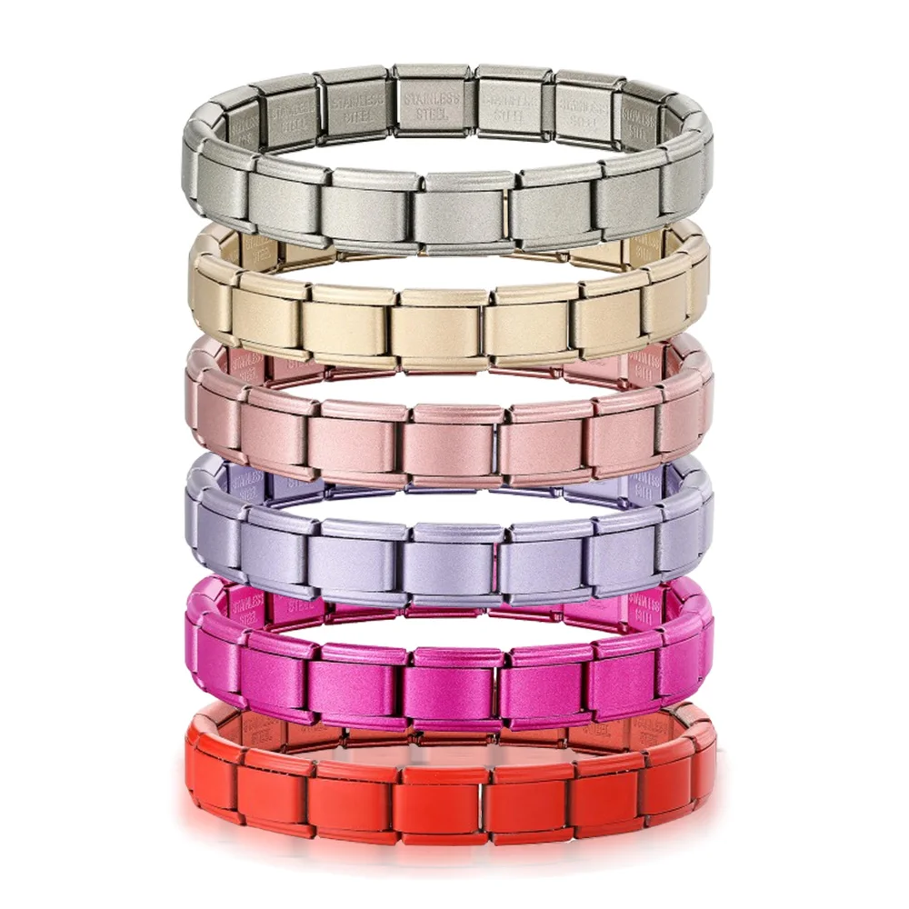 Neues Design, bunte, 9 mm breite, elastische italienische Charm-Gliederkette, Edelstahl-Armband, Armschmuck zum Selbermachen. – Detail 1