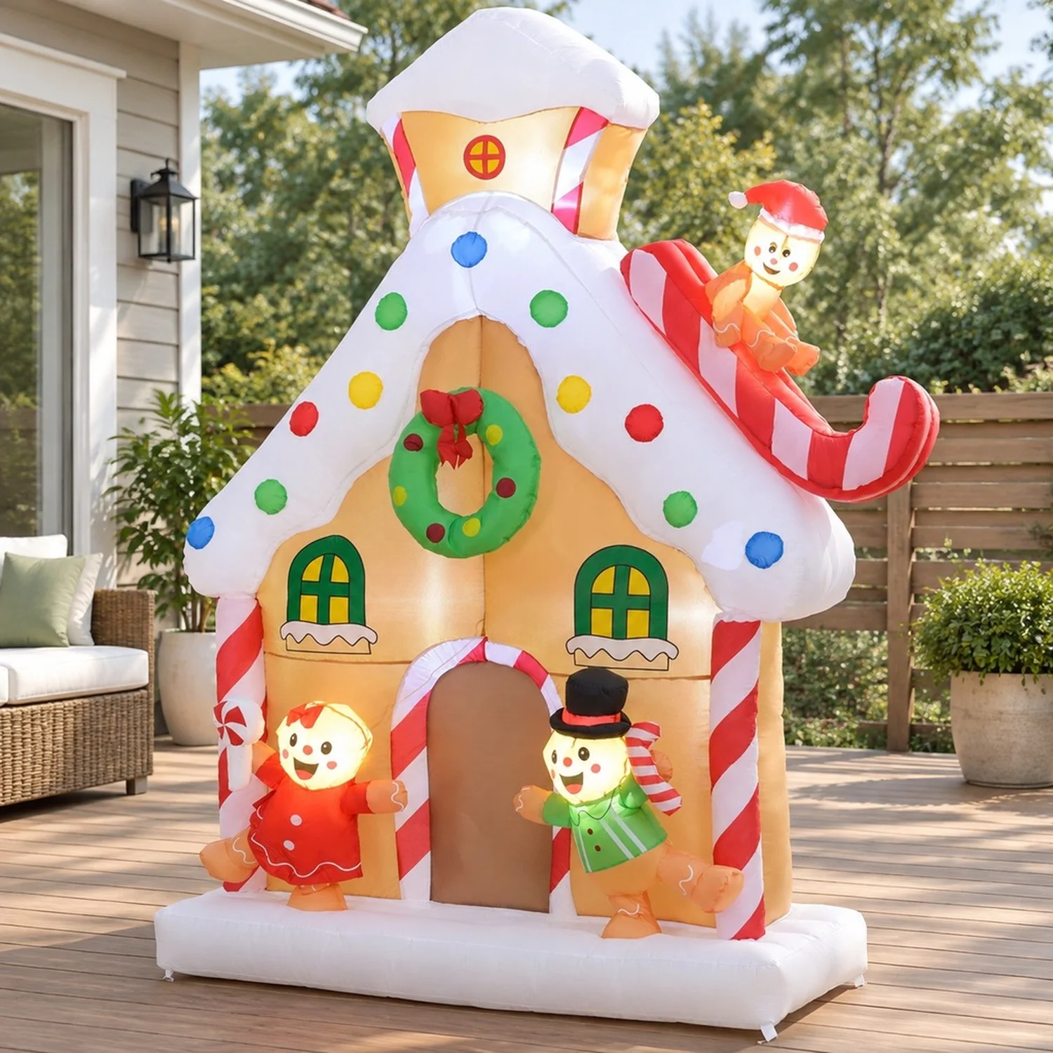7FT Giant Inflatable Gingerbread House, Christmas Blow Up Decoration with Built-in LED Lights for Indoor, Outdoor, Yard