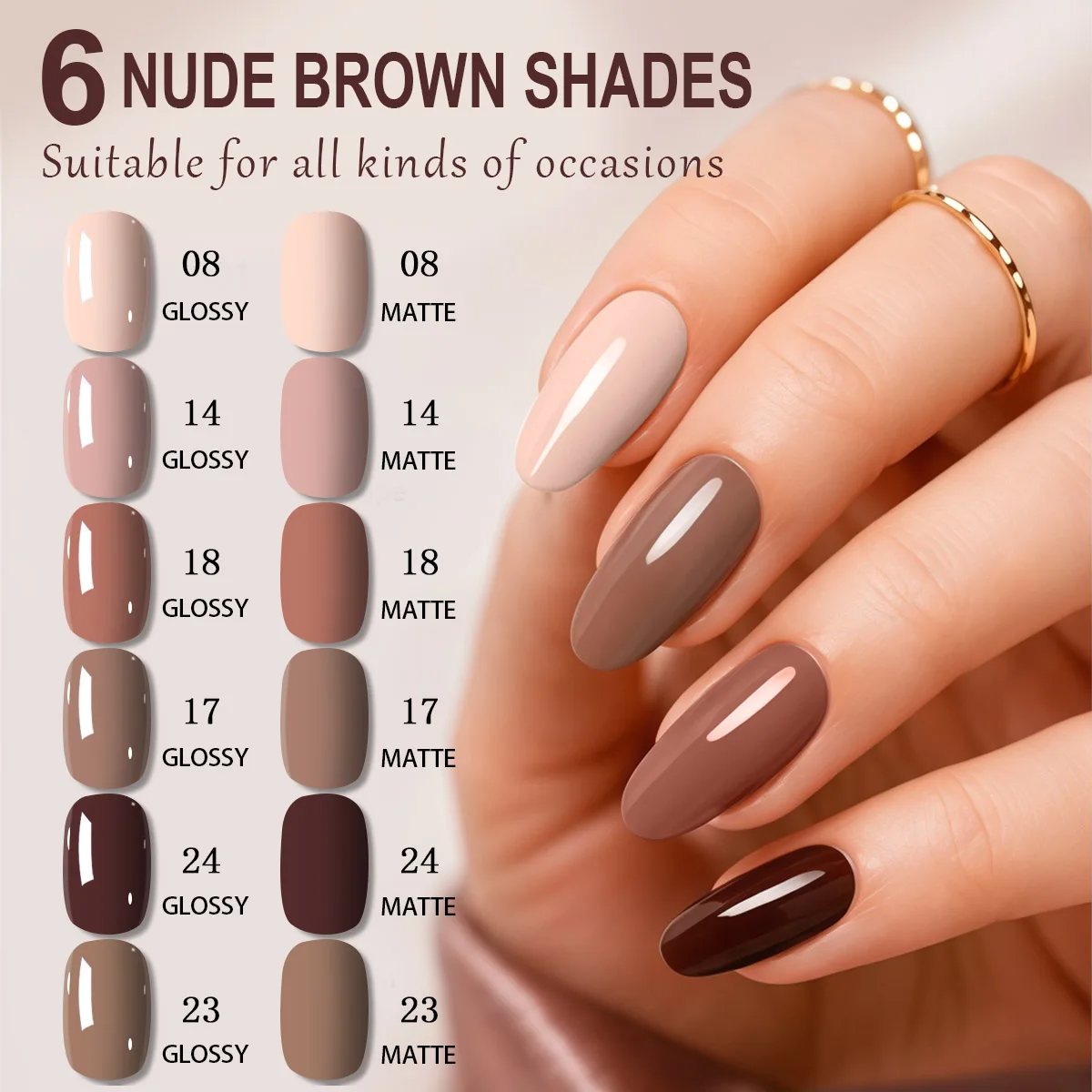 6-Farben-Nude-Braun-Gel-Nagellack-Set, Erdtöne, abnehmbares UV-LED-Gel, langanhaltender Glanz, Herbst-Nagelkunst-Werkzeugset, geeignet für DIY-Nagelkunst – Detail 5
