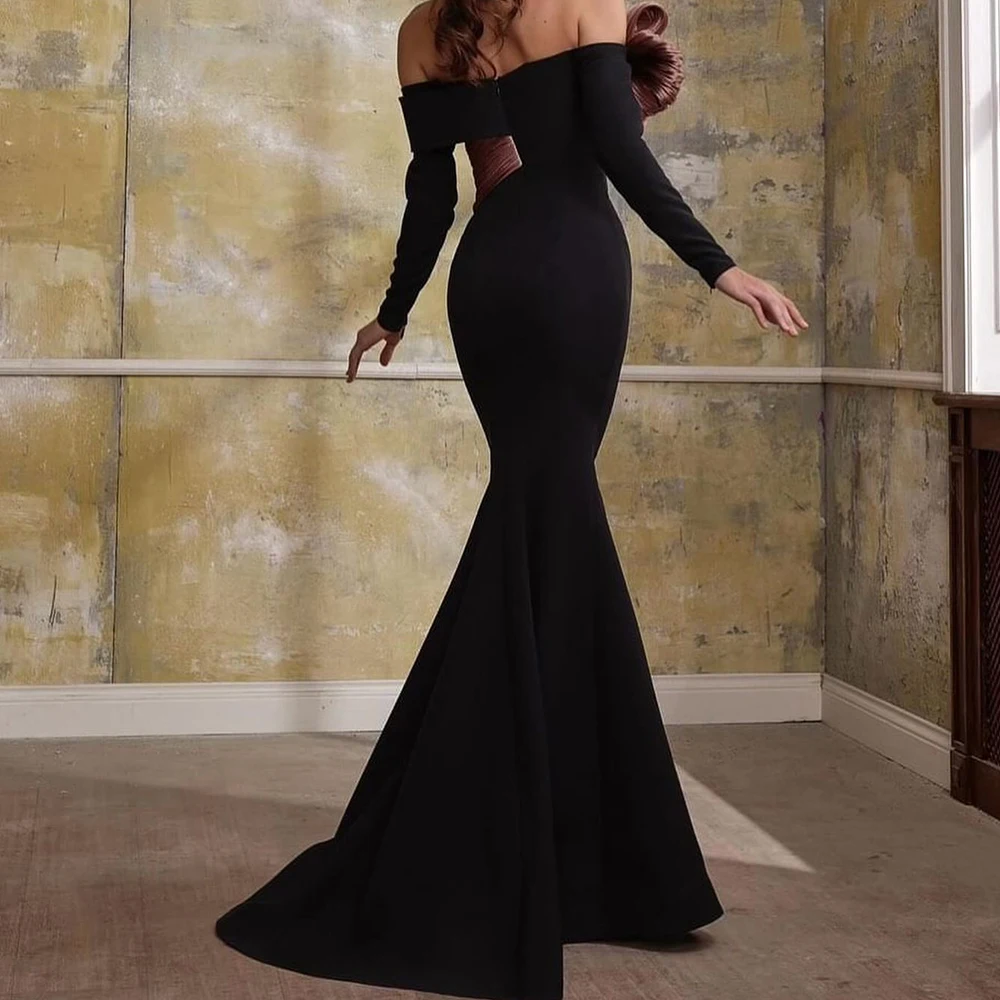 Elegant Luxury Evening Dress 2024 Bow Off The Shoulder Strapless Mermaid Contrast Color Detachable Sleeve Floor Length Prom Gown