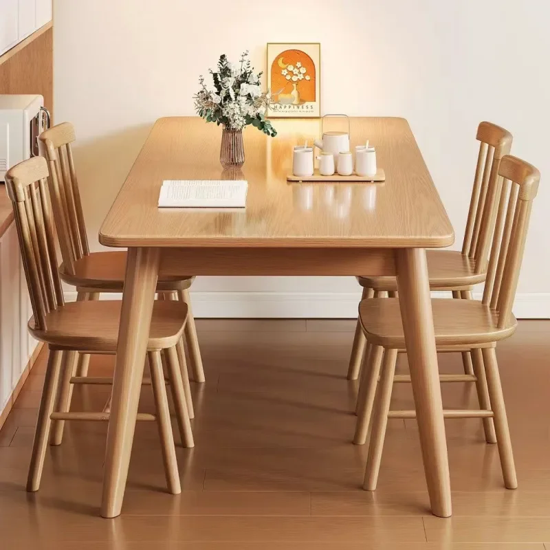 Nordic Solid Wood Dining Table Modern Rectangular Japanese Style Simple Small Apartment Household Eating Table and Chair Set