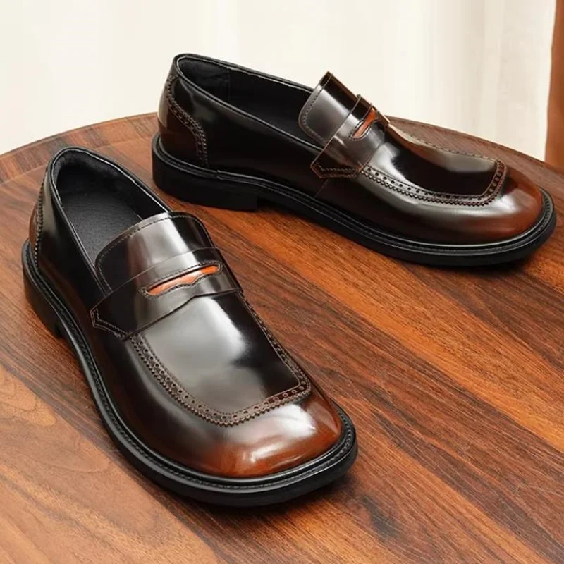 Luxury Men Penny Loafers First-layer Cowhide Slip-on Business Casual Leather Shoes For Men Dress Shoes Male Driving Loafers
