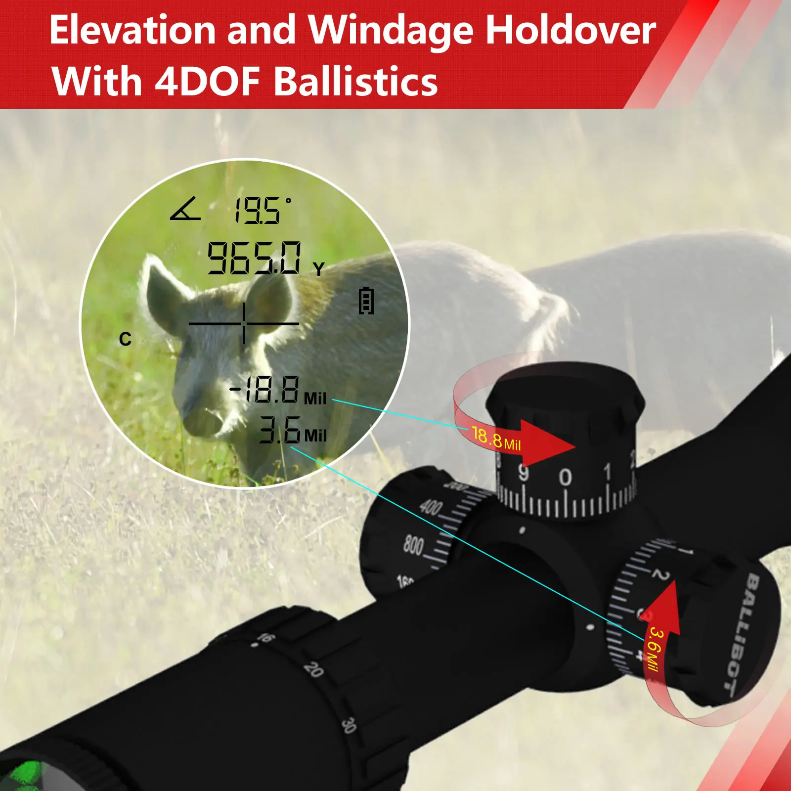 1500m Long Distance Ballistic Laser Rangefinder with built-in 4DOF Ballistic Calculator and Wind Inout for Hunting