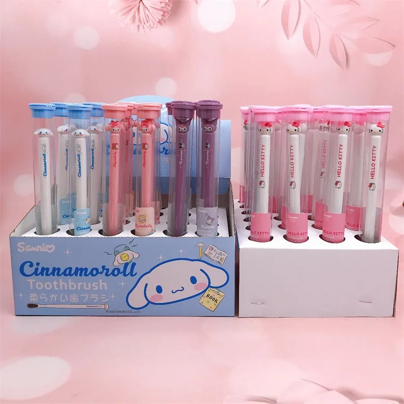 24pcs Kawaii Sanrio Cinnamoroll Melody Cartoon Soft Hair Toothbrush Student Clean Bamboo Charcoal Fiber Toothbrush Couple Adult