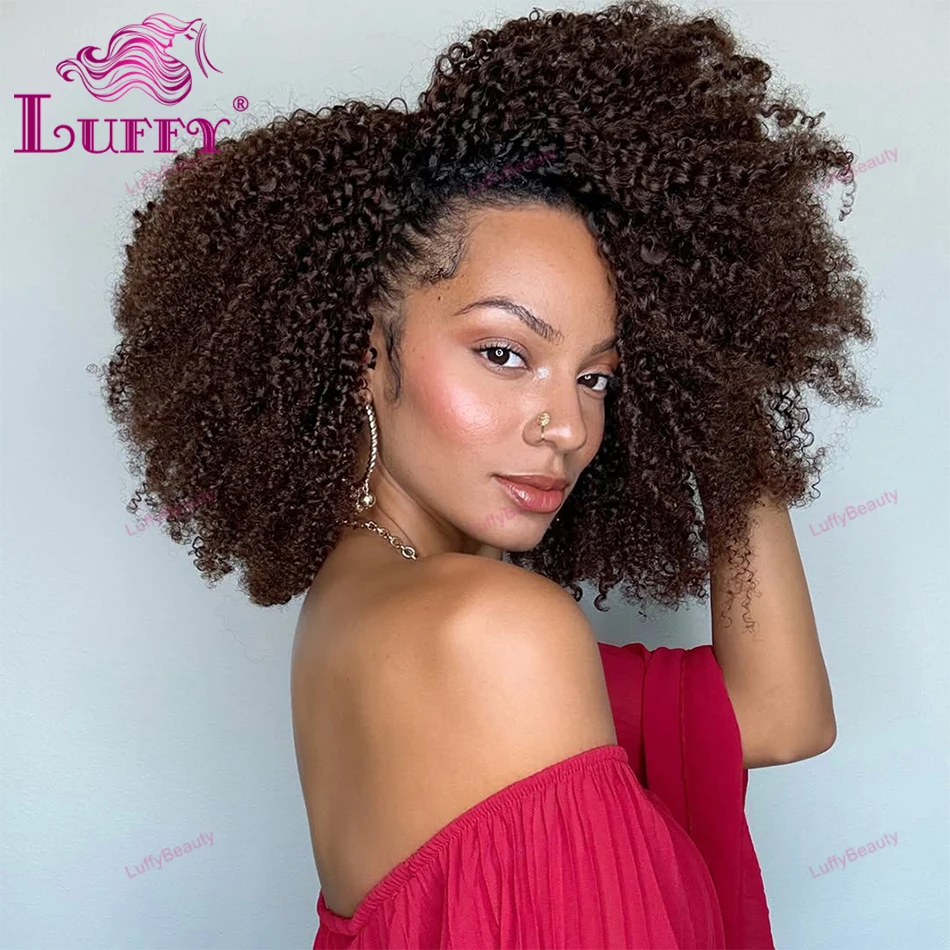 # T1B/4 ダークルートのタイトカール人毛クロシェヘア、プレセパレートノットレスアフロキンキーカールフェザー人毛エクステ