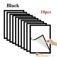 10pcs Rectangular Magnetic Photo Frame A4 Black Self Adhesive No Punch Display Frame Reusable Wall Poster Frame