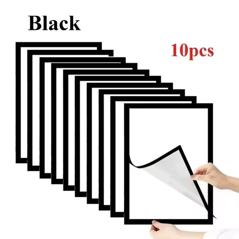 10pcs Rectangular Magnetic Photo Frame A4 Black Self Adhesive No Punch Display Frame Reusable Wall Poster Frame