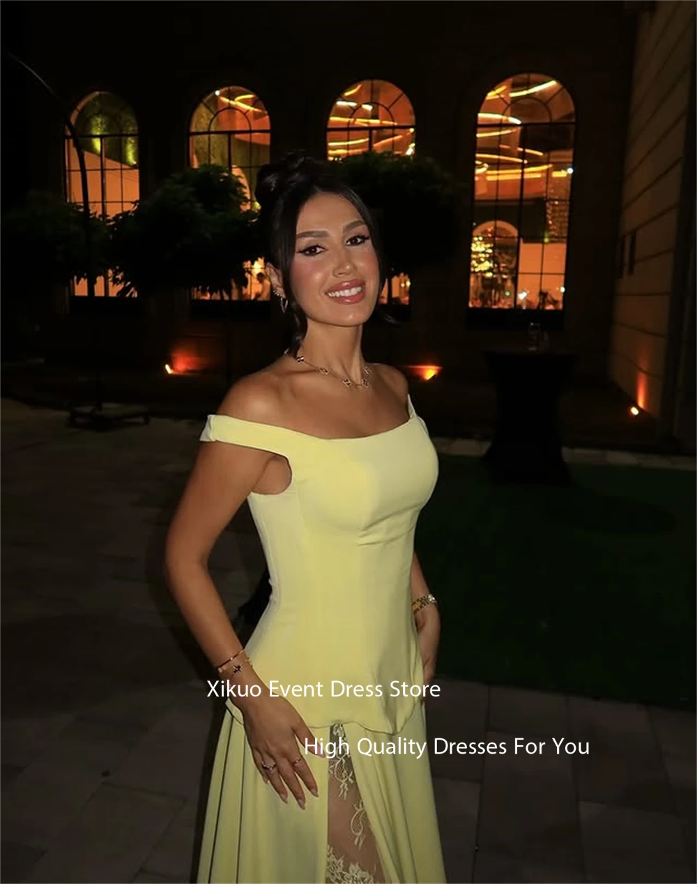 Xikuo 공식 노란색 새틴 이브닝 가운 린 Strapless Pleated Robe 칵테일 Femmes 여름 레이스 파티 댄스 파티 드레스 맞춤형