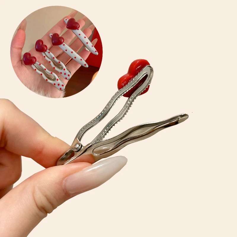 

1/2/4 шт. Новые заколки для волос в корейском стиле с вишневыми сердечками и горошком, милые боковые заколки-резинки, аксессуары для волос для женщин и девочек