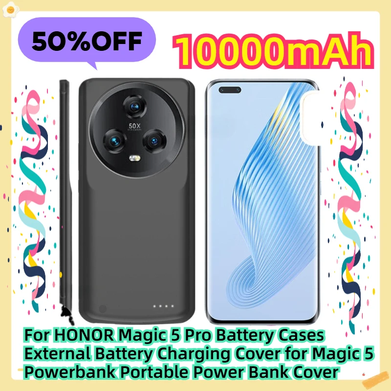 

For HONOR Magic 5 Pro Battery Cases External Battery Charging Cover for Magic 5 Powerbank Portable Power Bank Cover 10000mAh