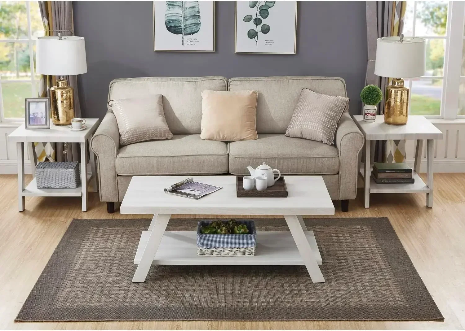 XMSJ-Athens Contemporary Wood Shelf Coffee Table, Weathered Espresso