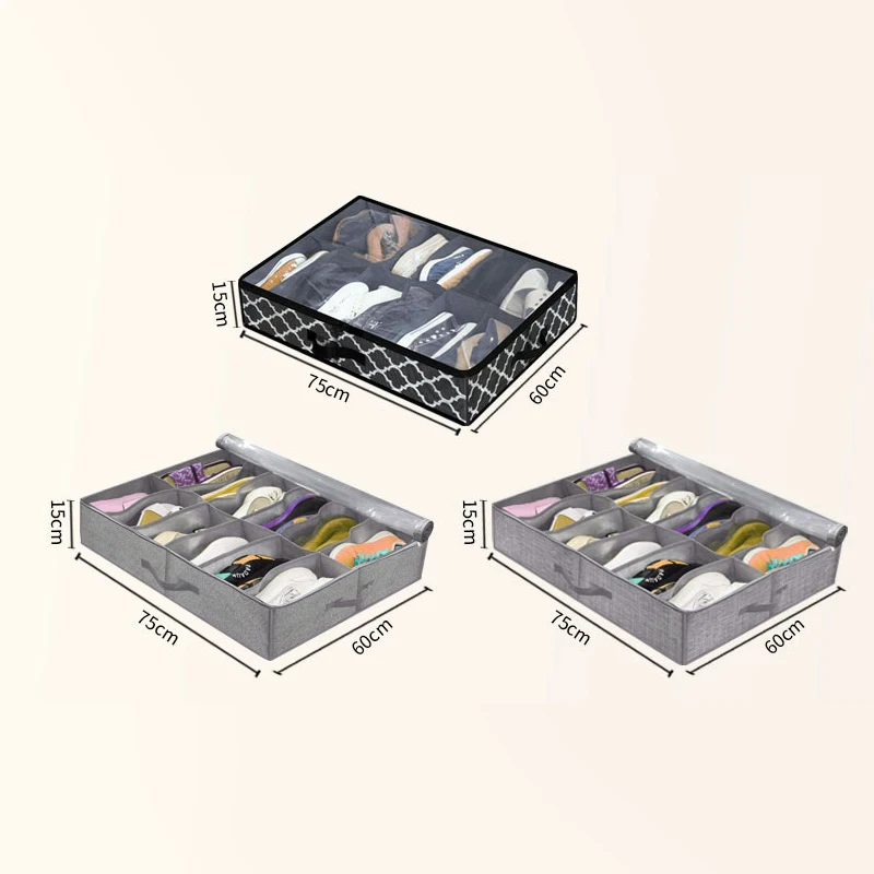 Non Woven Fabric Storage Box Foldable Shoe Dustproof Storage Box with Lid Visible Organizing Storage Box