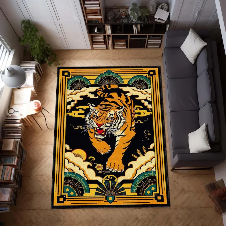 

Asian Tiger Rug Bold Art Area Carpet Japanese Style Tiger Tapestry Rug Living Room Rug Modern Statement Animal Rug Man Decor