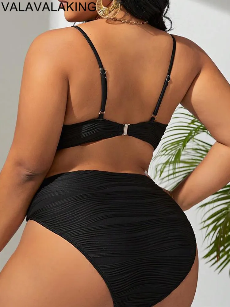 2025 Black 2 Piece Plus Size Bikini Set Women Strapped Large Big Swimsuit High Waist Chubby Brazilian Lady Curvy Bathing Suit