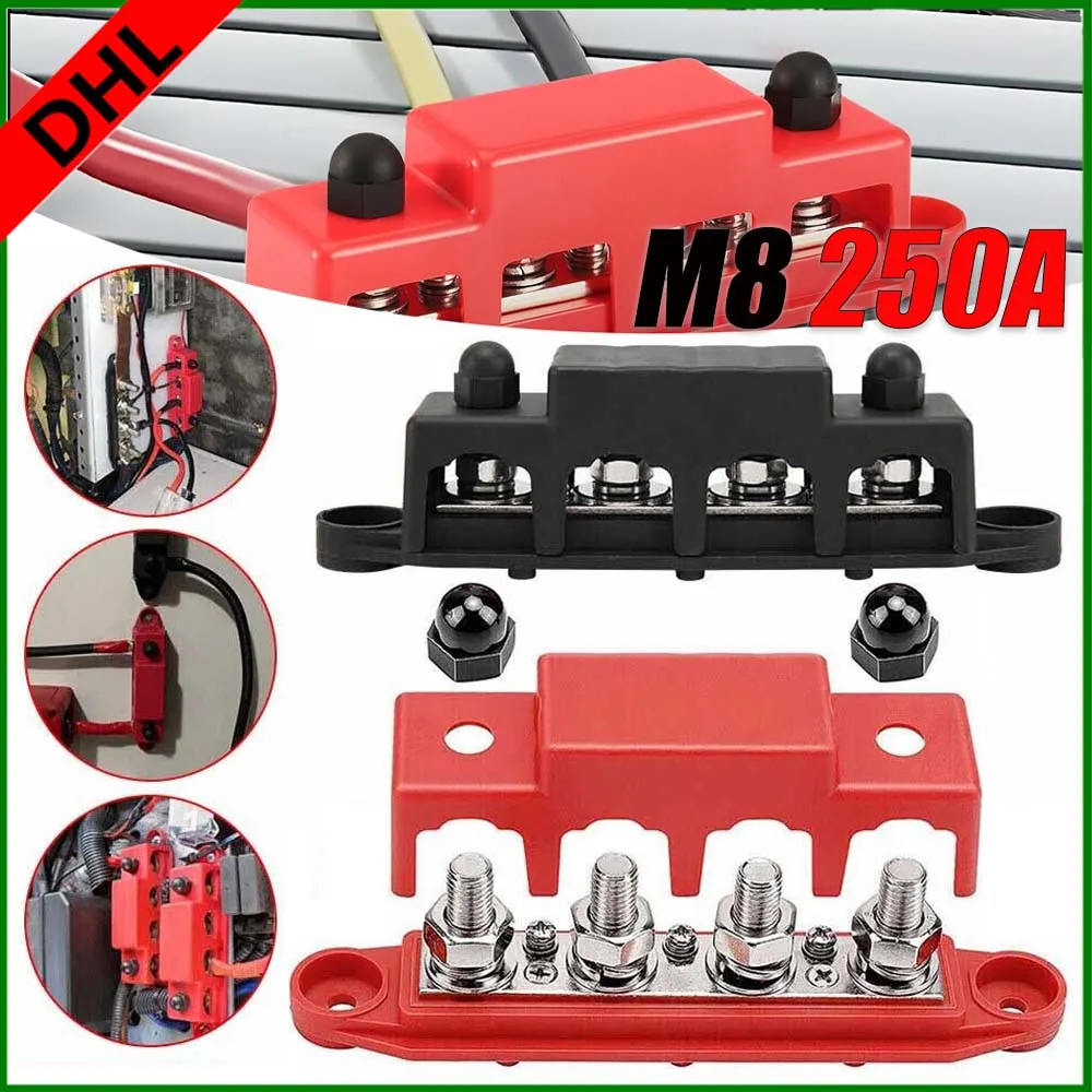 2er-Pack 12V-48V Bolzen-Stromverteilerblock 250A Universal M8 Anschlussbolzen 4-Bolzen-Stromverteilerblock Auto- und Bootszubehör
