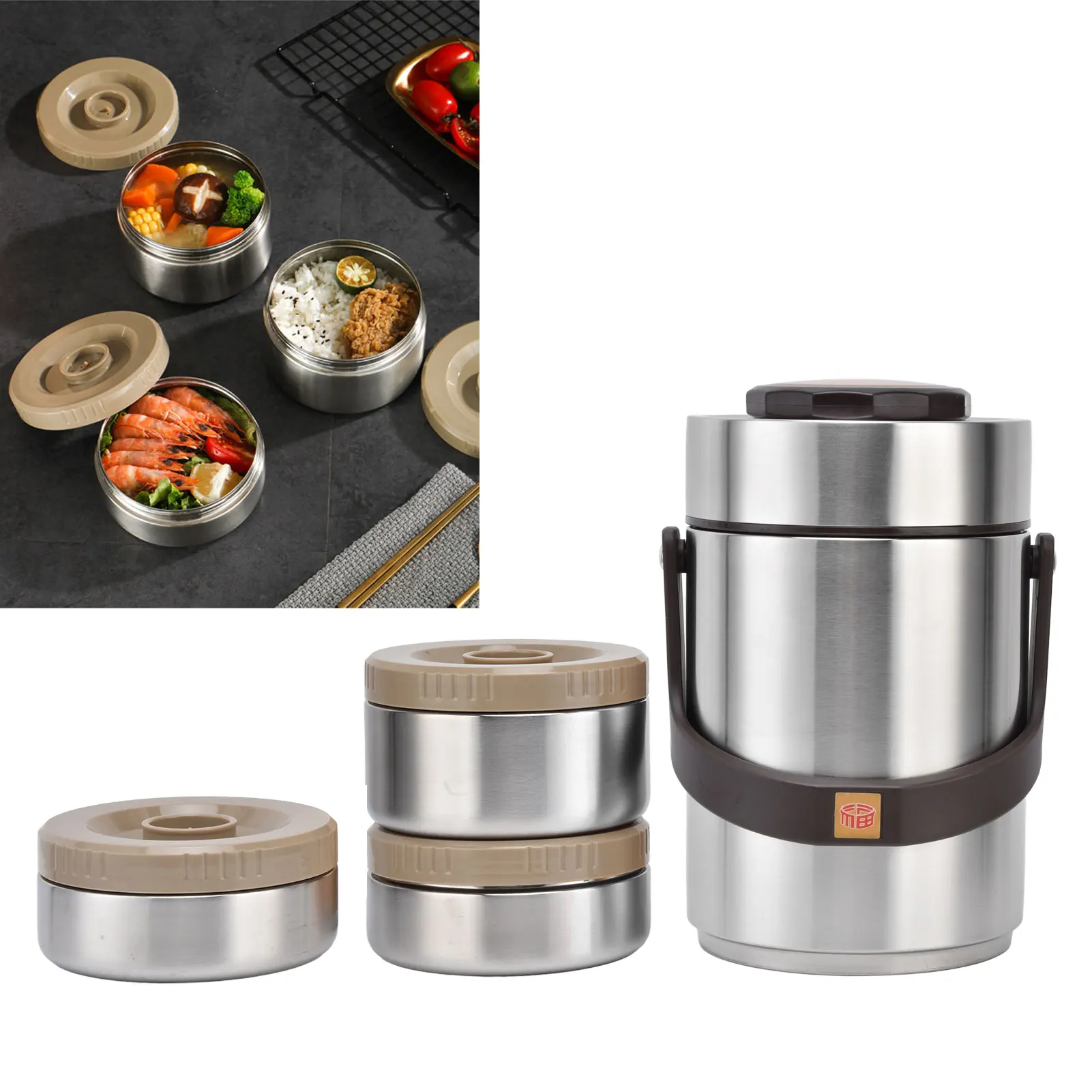 

2000ml Vacuum Insulation Lunch Box 304 Stainless Steel 3 Layer Large Capacity Food Storage Box for Students Work Outdoor Picnic