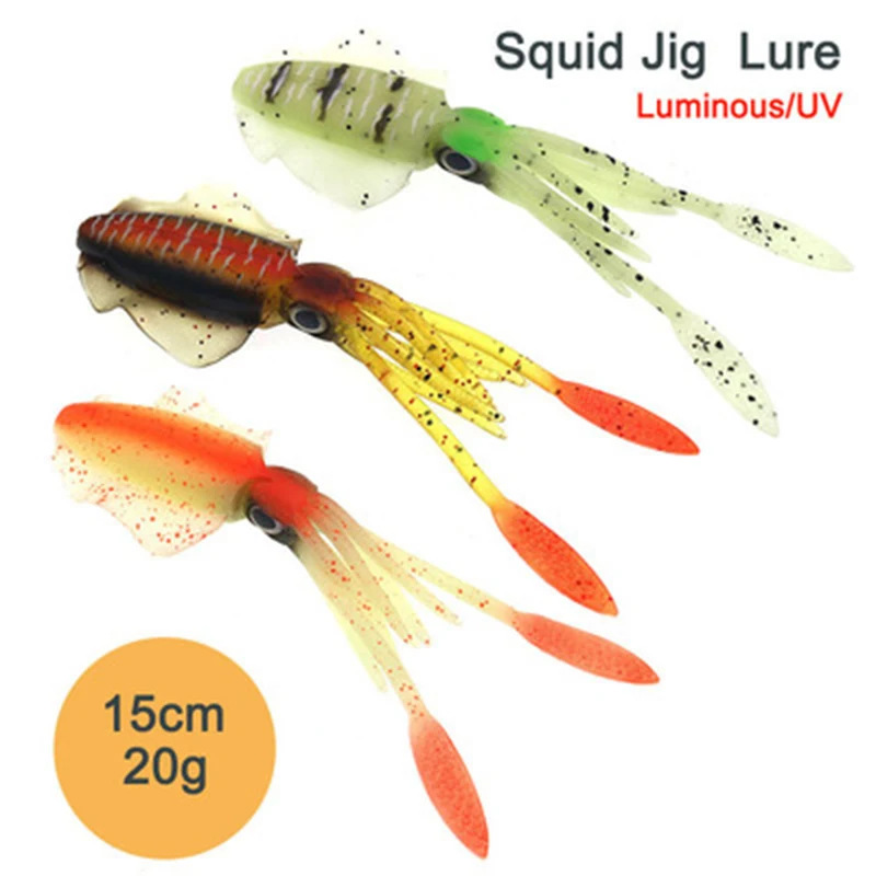 Soft Squid Fishing Trolling Lure 2g 7g 15g 20g 60g Luminous UV Squid Jig For Sea Fishing Boat Fishing Wobblers Bait Rockfishing