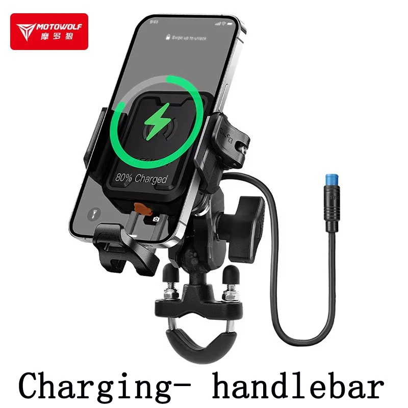 MOTOWOLF Motorrijden Schokabsorberende telefoonhouder Type-c Oplader Verstelbare anti-diefstal Quick Release Navigatiebeugel