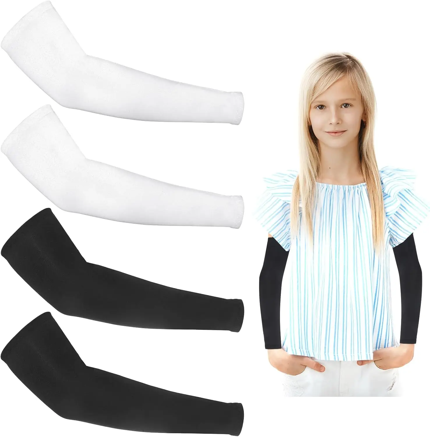 

2 Pairs Kids Arm Sleeves - Breathable Elastic Compression for Sports