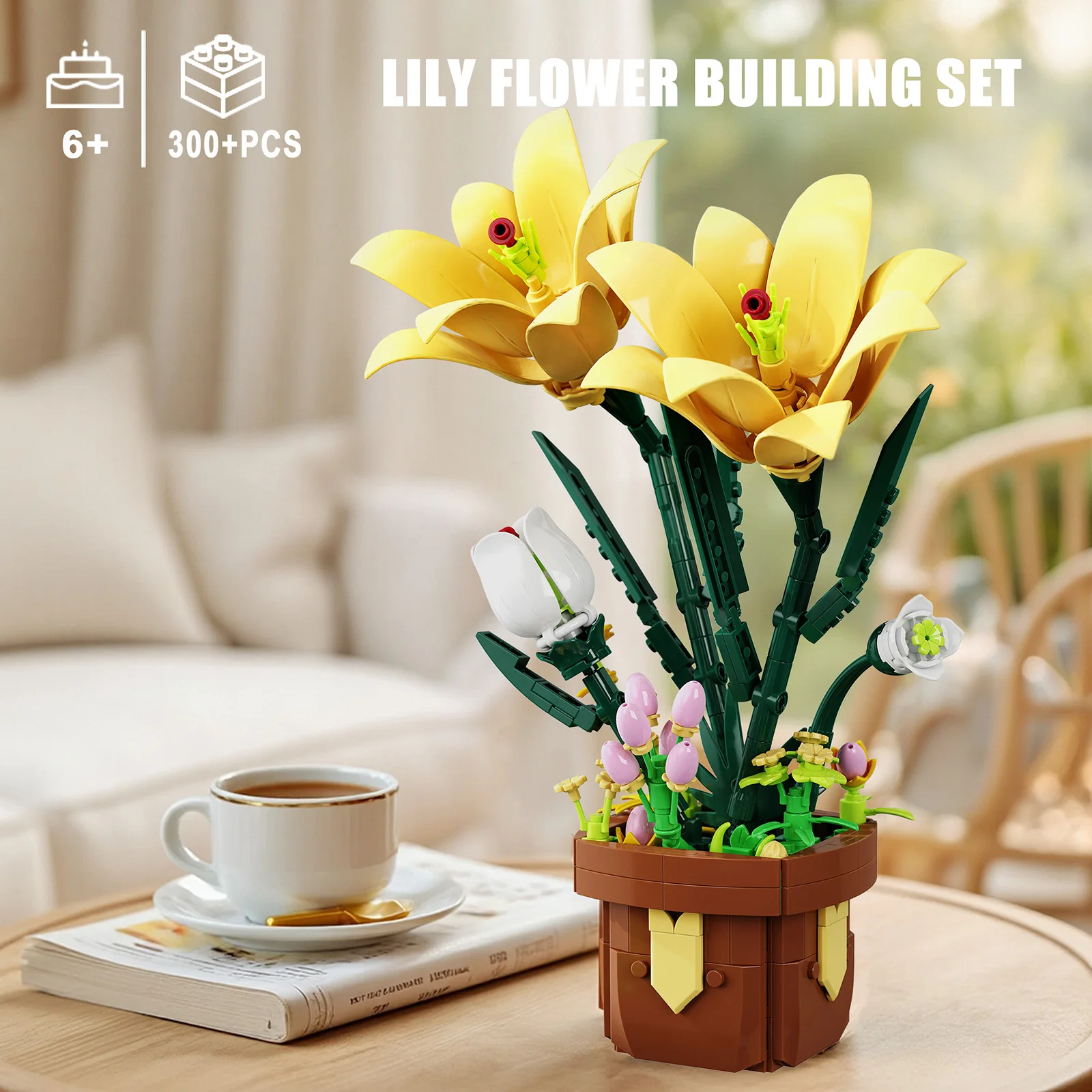 Blocs de construction de plantes en pot de fleur de lys, 296 pièces, modèle de fleur, ensembles de jouets Puzzle, cadeaux de nouvel an, de noël et d'anniversaire