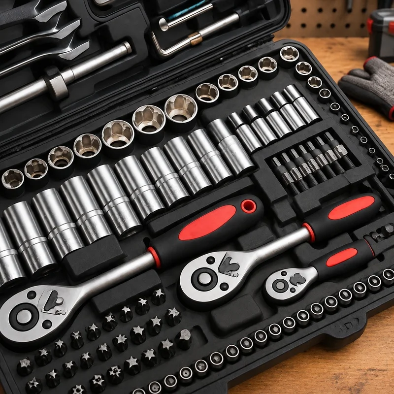 46-Piece Socket Set Including Ratchet, Extensions, and Storage Case - Durable Chrome Vanadium Steel for Car and Home Repairs