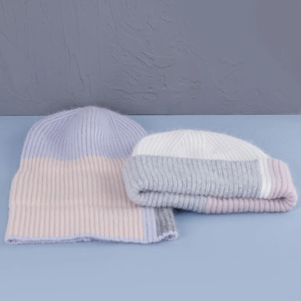 2023 Kaninchenfell-Wintermütze für Damen, Mützen, weich, warm, flauschig, rosa Farbe, Angora-Strickmütze, Skullies-Mützen zum kostenlosen Versand – Detail 7