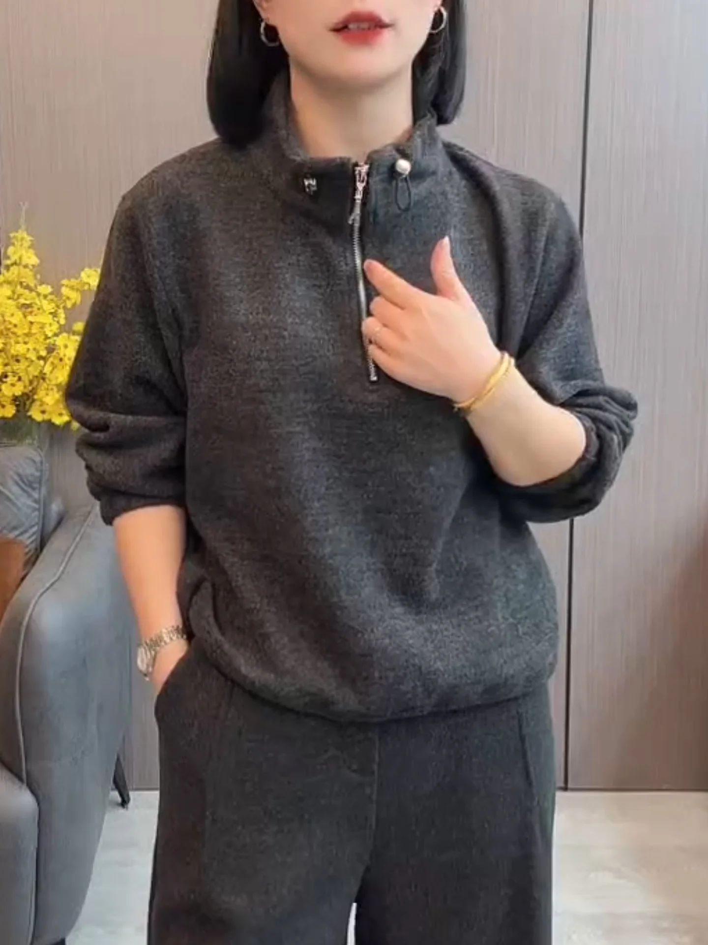 

Женский вязаный свитер с воротником-стойкой на молнии, верхняя одежда для осени и зимы, новинка, большие размеры, элегантный топ