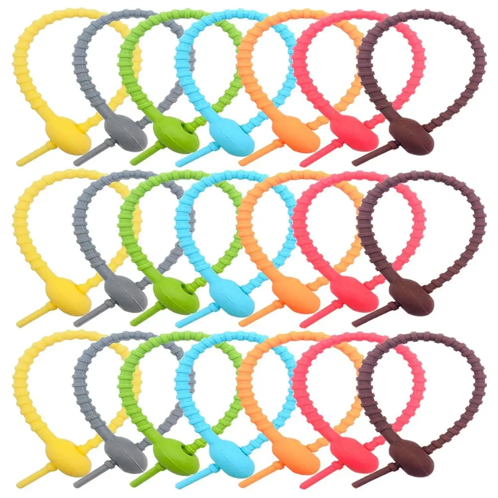 

21 Pcs Colorful Silicone Ties Bag Clip, 8.26 Inch Reusable Rubber Zip Ties for Cord&Cable, Multi Purpose Twist Ties, Food Sea