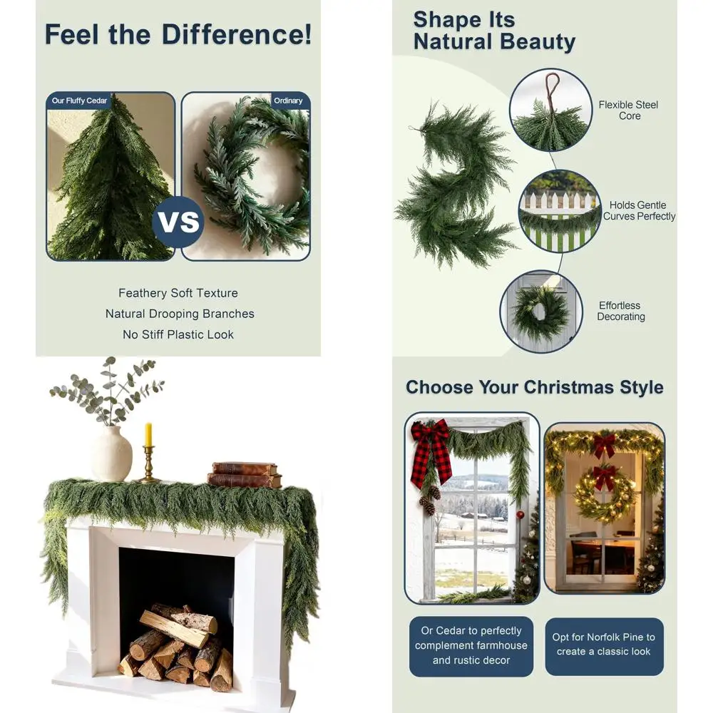 

6FT x 2 Artificial Cedar Garland - Plush & Natural-Looking Pine for Holiday Indoor/Outdoor Decor