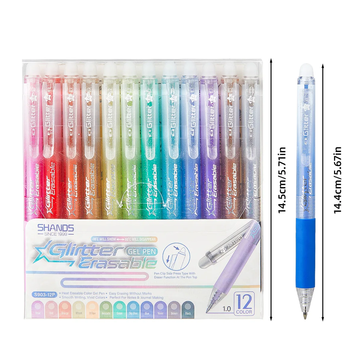 12 color press flash erasable neutral pen for DIY painting, graffiti, quick drying, thermal sensitive, easy to wipe pen