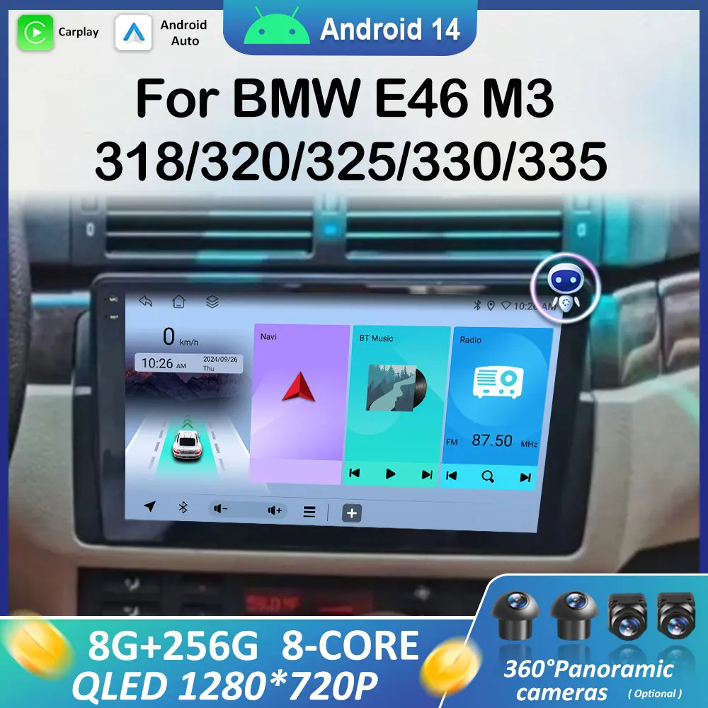 

GPS Android 14 for BMW E46 M3 318/320/325/330/335 DSP Stereo Car Multimedia Radio Video Player WIFI Bluetooth Accessories WIFI