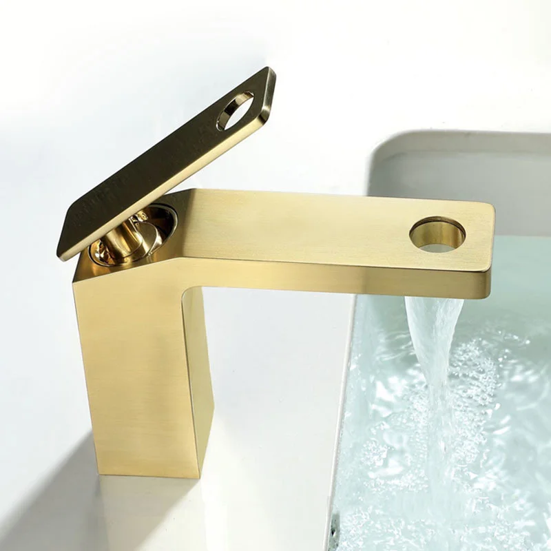 

Muku Brushed Gold Basin Faucet For Bathroom Deck Mount Hot&Cold Water Mixer Tap Washbasin Faucet Brass Toilet Waterfall Crane