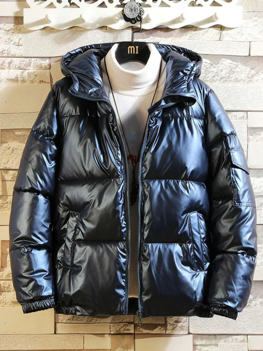 

Новое поступление, пуховое хлопковое пальто с капюшоном, зимнее модное мужское теплое глянцевое хлопковое пальто, верхняя одежда, длинная молния, чистый цвет