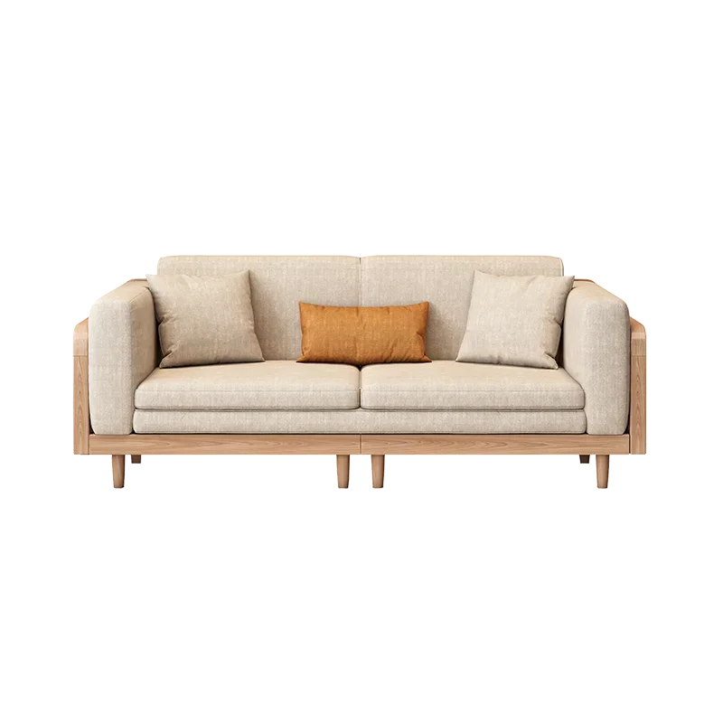 One Lin and a Half Shed Nordic Japanese Three seater Simple Modern Solid Wood Small Unit Cream and Quiet Wind Sofa Bed