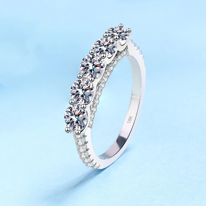 النساء المشاركة 18K الذهب الأبيض الزفاف الفرقة 1.5CT مويسانيتي الماس فتاة عيد الحب PT950 البلاتين هدية عيد ميلاد خواتم #2