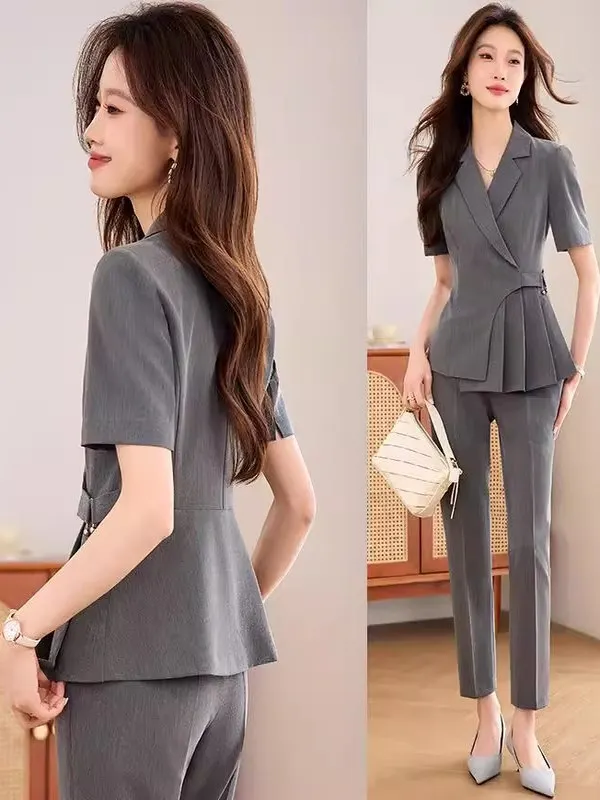

ay ort Sve Suit Set for Women Summer Profional Hotel Manager Work orm Beau Salon Jewelry Store Stf orm